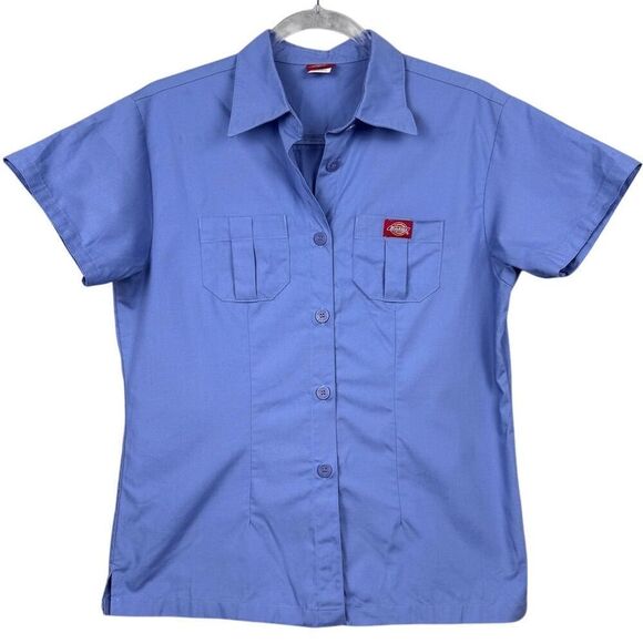 Dickies Women’s Short Sleeve Blue Work Shirt Size Medium Button-Up - Picture 1 of 9